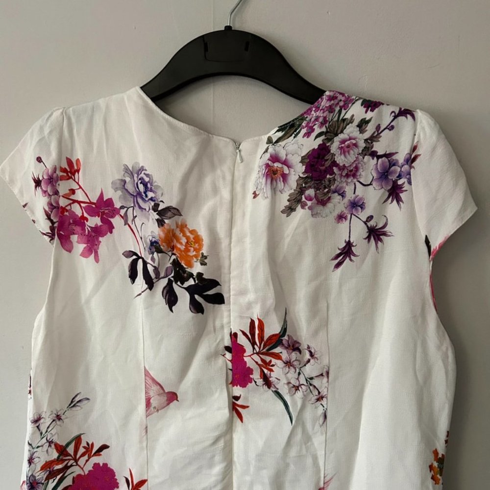 wallis womens uk 14 petite white floral short sleeve sheath dress - Picture 7 of 7